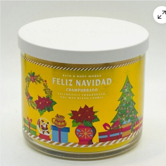 Bath & Body Works Feliz Navidad Champurrado Scented 3 Wick Large Candle 14.5 oz - Picture 3 of 3